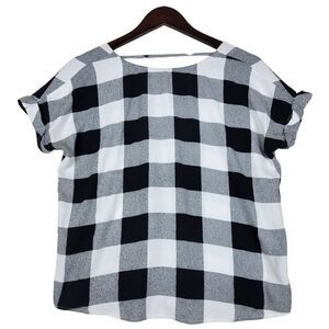 Rock & Republic Shirt Womens Medium‎ Black Check Short Sleeve Stretch Tee